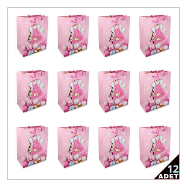 SüSLe Bebek ve Parti Karton Çanta, Etek Model Pembe 23 X 18 X 10 Cm - 12 Adet - Görsel 2