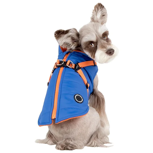 Puppia Dağcı Kış Köpek Montu entegre koşum takımı ile Çekmez Soğuk Hava Su Geçirmez Sıcak Polar Arka Fermuar, Küçük ve Orta Boy Köpekler için, Kraliyet Mavisi, Küçük - Görsel 3