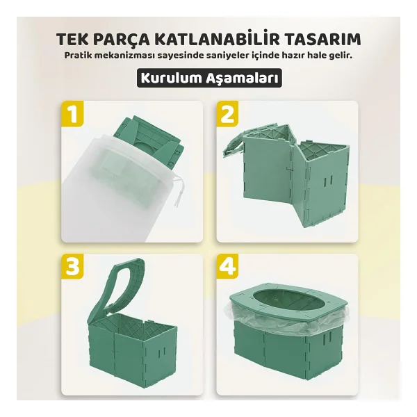 Guqqo Portatif Seyahat Tipi Katlanabilir Lazımlık, Taşınabilir Çocuk Tuvaleti 327 g Yeşil Polipropilen Malzeme - Görsel 5