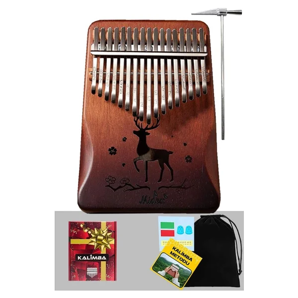 Midex KLX-520 Hakiki Ağaç Geyik Desenli 17 Tuşlu Kalimba Set - Görsel 2