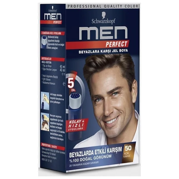 Men Perfect Schwarzkopf Men Perfect Saç Boyası 50- Açık Kahve -Kolay Ve Hızlı Beyaz Kapama - 2 Adet - Görsel 7