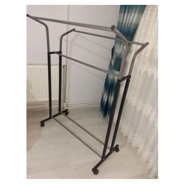 HOLTECH Ayarlanabilir Metal Elbise Konfeksiyon Askısı Metal Portmanto Tekerlekli Askılık SİYAH - Görsel 4