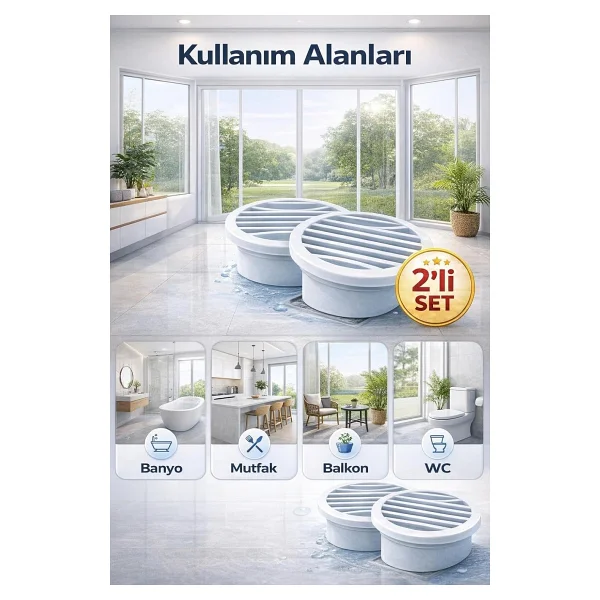 2 Li Yuvarlak Gider Süzgeci ve Koku Önleyici Kapak, Banyo, Mutfak, Duş ve Zemin Giderlerinde Kullanıma Uygun, 10 cm Çap, Dayanıklı Plastik, Saç ve Atık Tutucu Izgaralı Tasarım, Kolay Temizlik - Görsel 3