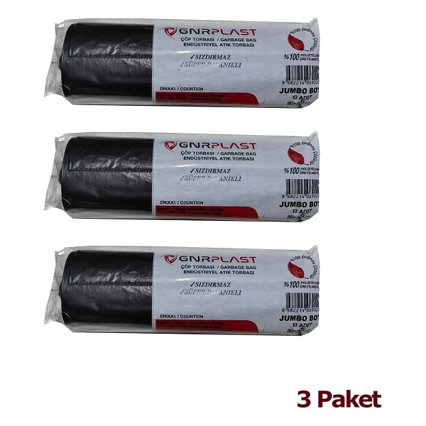 GNR Endüstriyel Jumbo Çöp Torbası Poşeti - 2 Kat - Siyah - 400 Gr. - 80x110 Cm. -10 x 3 Rulo - Görsel 2