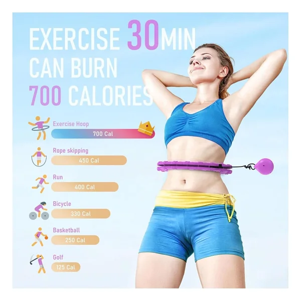 Hula Hoop Egzersiz Çemberi - 360 Derece Dönebilen Ağırlık, Hızlı Yağ Yakma ve Bölgesel Zayıflama, 65-110 Cm Bel İçin Uygun Fitness Çemberi, Yetişkinler İçin Hula Hoop Çemberi Zayıflama Aleti - Görsel 2