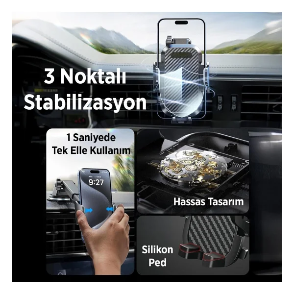 KingMa Vantuzlu Uzayan Cam ve Torpido için Ayarlanabilir Araç içi Telefon Tutucu - Görsel 4