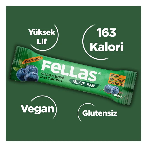 Fellas Chia ve Yaban Mersinli Meyve Bar 12x40 gr - Görsel 5