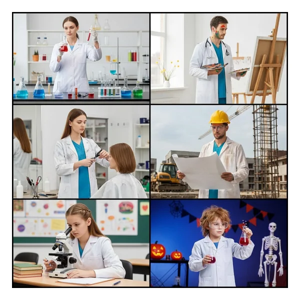 CoatCool Laboratuvar önlüğü, pamuk, kadın, erkek, önlük, beyaz, düğmeli doktor önlüğü, 3 cepli, uzun kollu, laboratuvar mantosu, kimya önlüğü, iş kıyafeti, doktor mantosu, koruyucu kıyafet, - Görsel 2