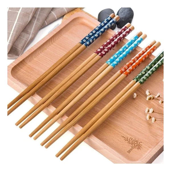 Optana 5 Çift Chopstick Yıkanabilir Organik Ahşap Desenli Bambu Yemek Çubuğu - Görsel 4