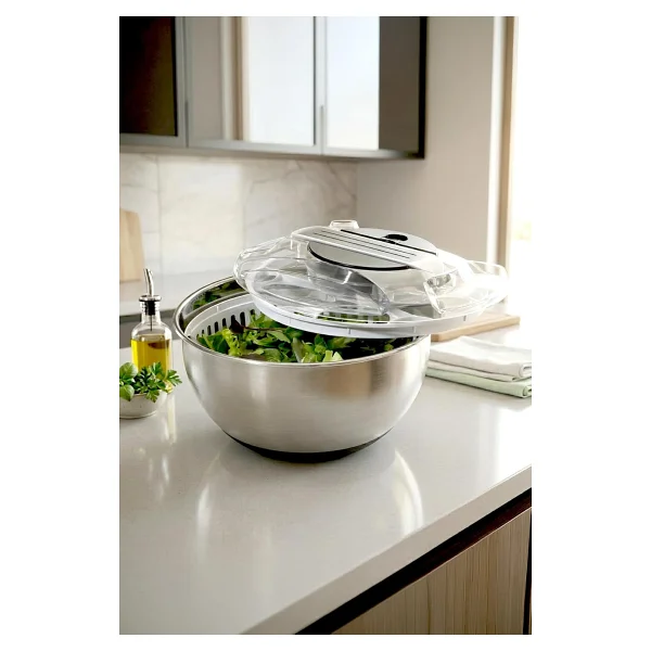 Kitchen Life 5 Parça paslanmaz Çelik Spinner Salata Kurutucu-Çok Amaçlı Saklama Kabı Seti - Görsel 2