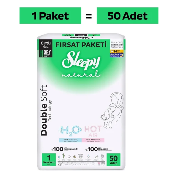 Sleepy Natural Double Soft 1 Numara Yenidoğan 50'li Bebek Bezi - Görsel 2