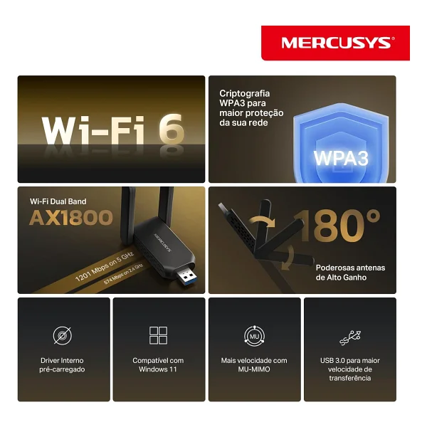 Mercusys MA72XH 1800 Mbps Kablosuz Ağ Adaptörü - Görsel 3