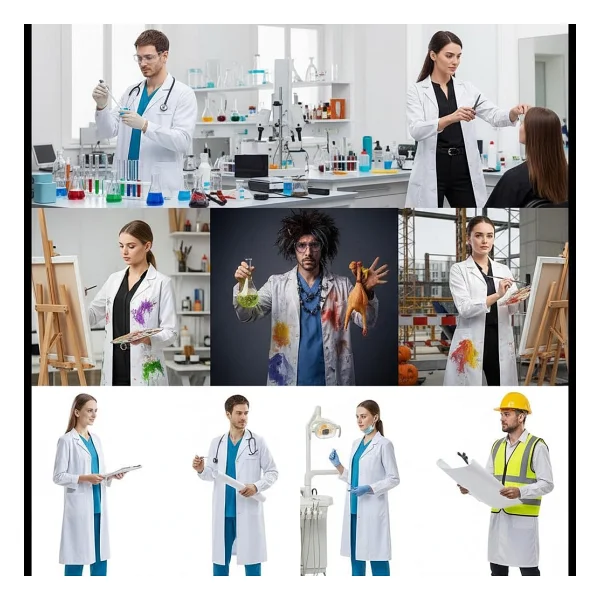 CoatCool Laboratuvar önlüğü, pamuk, kadın, erkek, önlük, beyaz, düğmeli doktor önlüğü, 3 cepli, uzun kollu, laboratuvar mantosu, kimya önlüğü, iş kıyafeti, doktor mantosu, koruyucu kıyafet, - Görsel 4