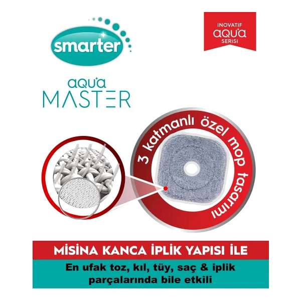 Smarter Aqua Master 3 Adet Yedek Mop Temiz & Kirli Suyu Ayırma Özelliği Otomatik Temizlik Seti Mop - Görsel 2