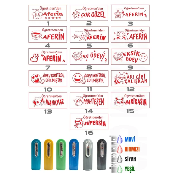 Kendinden Mürekkepli Kaşe Öğretmen Kaşesi Aferin Kaşesi Cep Kaşesi - Görsel 2
