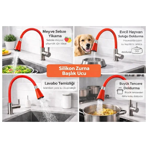 Kyrotech Esnek Silikon Musluk Başlığı - Kıvrılabilir ve Oynar Başlıklı, Beyaz Renkli Musluk Uzatma Aparatı Mutfak ve Banyo Bataryaları İçin Ayarlanabilir Su Yönlendirici 52 CM - Görsel 4