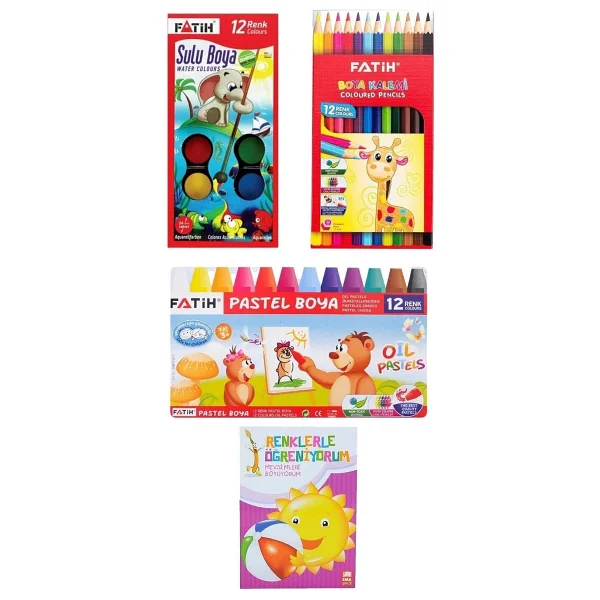 Fatih 12'li Set Kuru Boya , Pastel Boya , Sulu Boya 1 Adet Boyama Kitabı Hediye B.s - Görsel 2