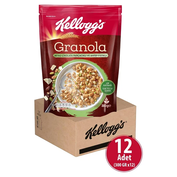 KELLOGG'S Granola Beyaz Çikolatali & Antep Fıstıklı 300 gr x 12 Adet,%46 Yulaf, Lif Kaynağı, Antioksidan İçerir, Kahvaltılık Gevrek, Müsli - Görsel 3