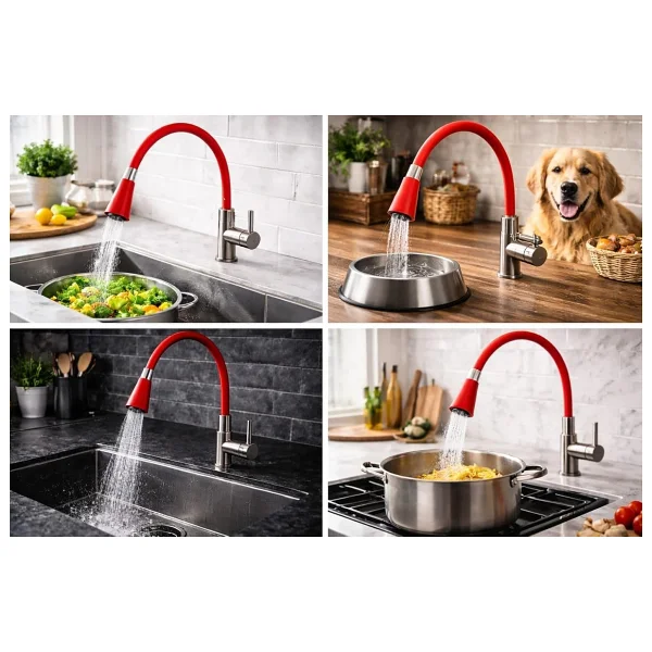 Kyrotech Esnek Silikon Musluk Başlığı - Kıvrılabilir ve Oynar Başlıklı, Beyaz Renkli Musluk Uzatma Aparatı Mutfak ve Banyo Bataryaları İçin Ayarlanabilir Su Yönlendirici 52 CM - Görsel 8
