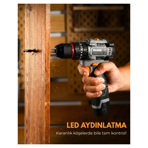 Dager BOLT 16.8V Kömürsüz Darbeli Şarjlı Matkap Vidalama Seti 60Nm Çift Akü + 85 Parça Aksesuar + Hızlı Şarj Gri - Görsel 2