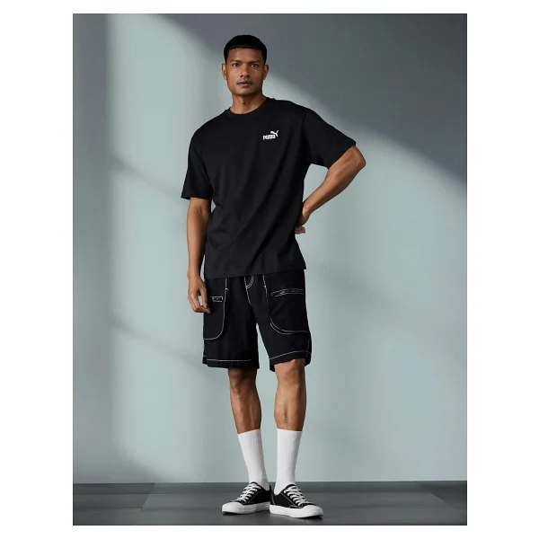 Puma Essentials Relaxed No. 1 Logo 689153-01 Siyah Kısa Kollu Bisiklet Yaka Erkek Tişört - Görsel 3