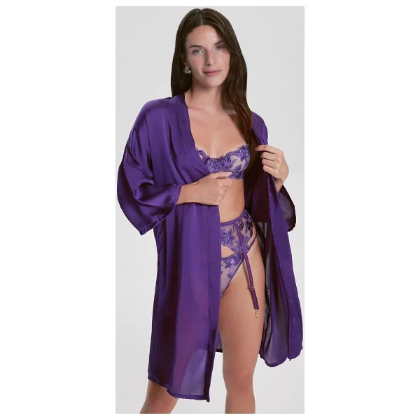 House of Silk İpeksi Saten Sabahlık Gece Moru Kadın Sabahlık, Mor, L - Görsel 2