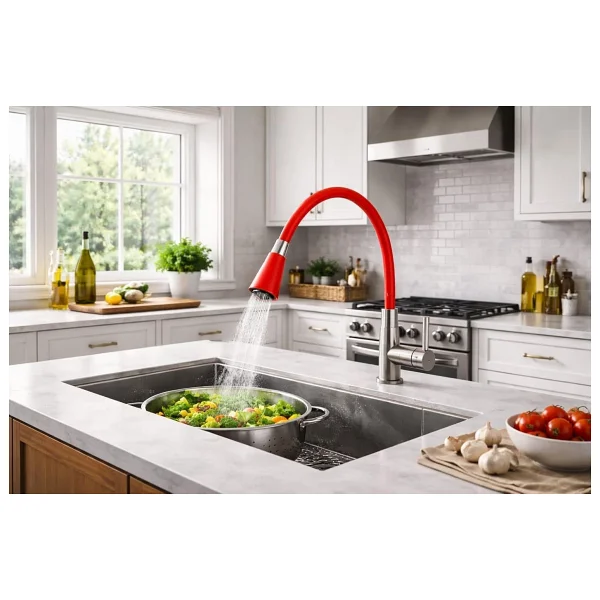 Kyrotech Esnek Silikon Musluk Başlığı - Kıvrılabilir ve Oynar Başlıklı, Beyaz Renkli Musluk Uzatma Aparatı Mutfak ve Banyo Bataryaları İçin Ayarlanabilir Su Yönlendirici 52 CM - Görsel 6