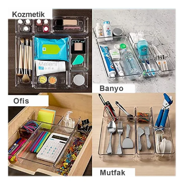 Meleni Home 12'li Set Punto Çekmece İçi Düzenleyici, Banyo Makyaj - Takı Düzenleyici - Ofis Masaüstü Organizer - Görsel 3
