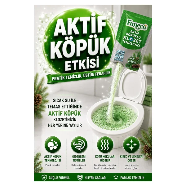 FUNECO Klozet Tuvalet Wc Temizleyici, Aktif Köpüklü, Ekolojik Doğa Dostu, Çam Ferahlığı, Aylık Paket - Görsel 3