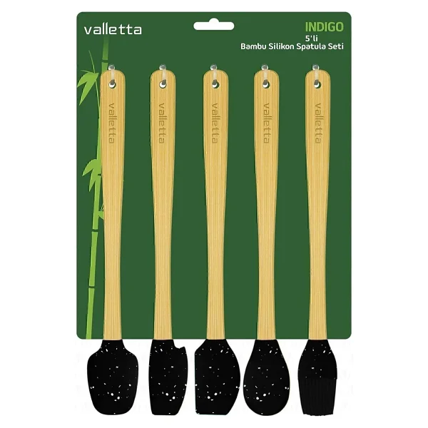 valletta Indigo 5'li Siyah Noktalı Bambu Silikon Spatula Seti Uzun 26 Cm - Görsel 4