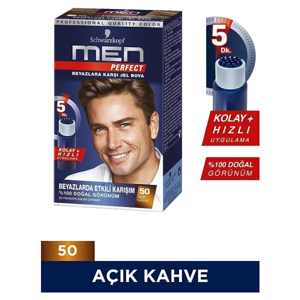Men Perfect Schwarzkopf Men Perfect Saç Boyası 50- Açık Kahve -Kolay Ve Hızlı Beyaz Kapama - 2 Adet - Görsel 4