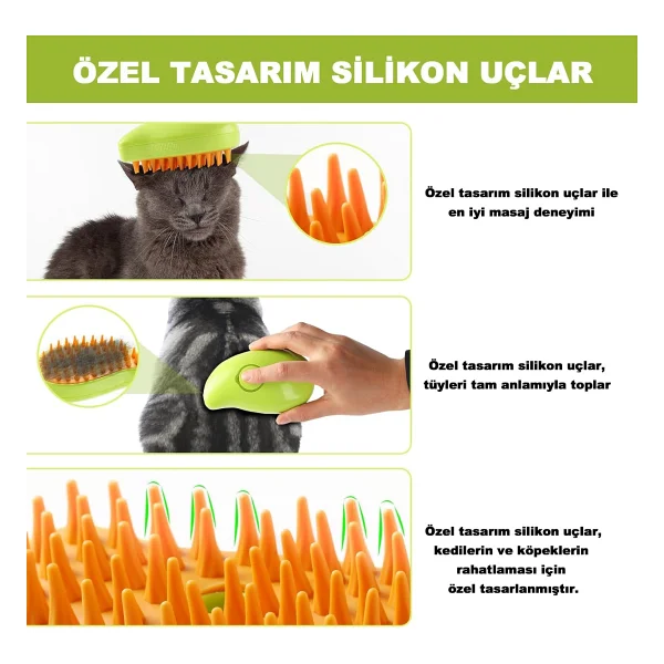 Robeve Şarjlı Buharlı Evcil Hayvan Fırçası, Silikon Yumuşak, Kedi ve Köpek İçin Kedi Bakım Fırçası - Görsel 4