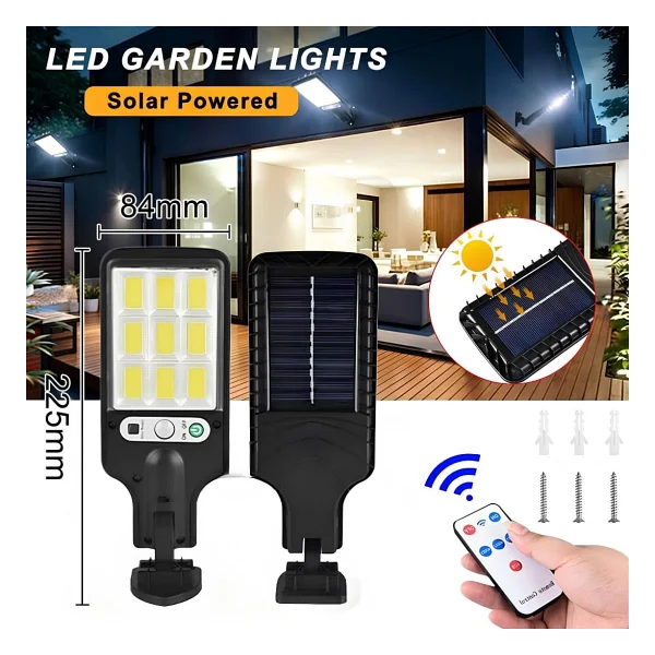 Jouis Solar Güneş Enerjili Sokak Lambası 120 LED - IP65 Su Geçirmez Uzaktan Kumandalı ve Hareket Sensörlü COB LED Dış Mekan Duvar Aydınlatması, Bahçe, Otopark ve Avlu Projektörü - Görsel 2