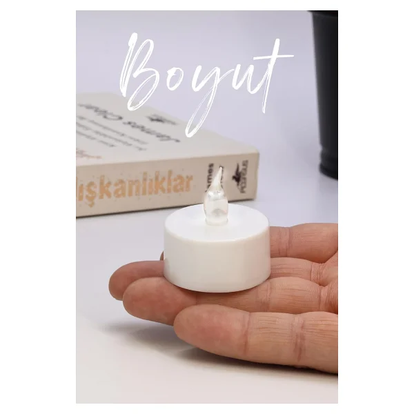 12 Adet LED Mum Tealight Mini Dumansız Pilli Alevli Dekoratif Yapay Mum Işıldak Beyaz 1036-2 - Görsel 7