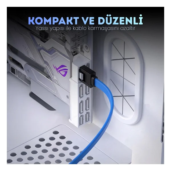 Furalis SATA 3.0 Data Kablosu 40 cm - 6Gbps'ye Kadar Hız - 90° Dirsek Uç - Yassı Kablo - Kilitli Konnektör - HDD, SSD Uyumlu - SATA III Veri Kablosu - PC ve Harici Kasa İçin - Görsel 7
