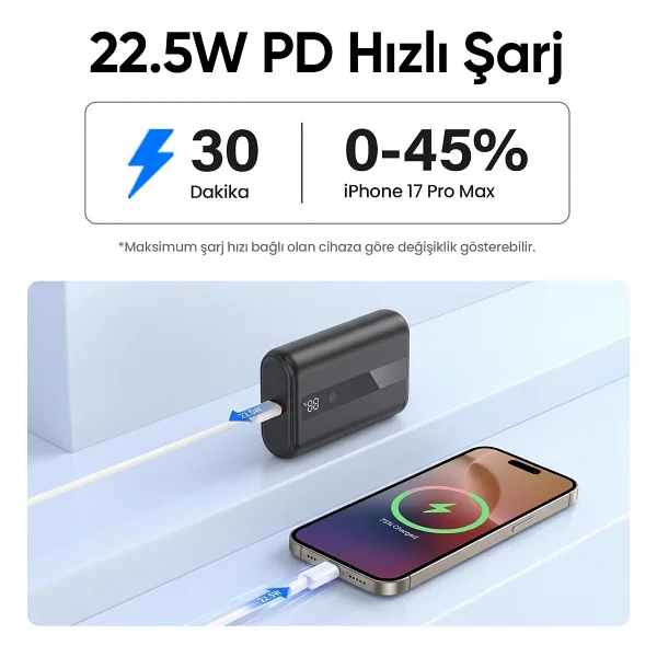 Juo 22.5w 10000mah Led Ekranlı Mini Powerbank Taşınabilir Hızlı Şarj Cihazı - Görsel 4