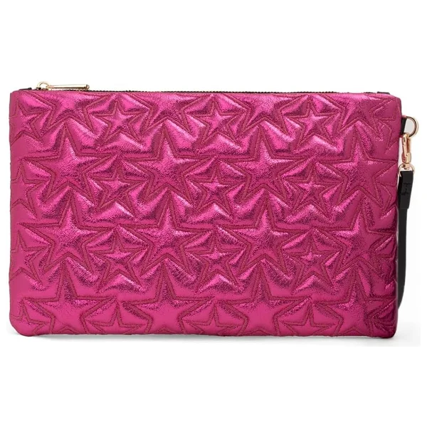 Ecrou Yıldız Desenli Fuşya Parlak Portföy & Clutch Çanta Çıkarılabilir Bileklik Askılı 30 x 19 cm - Görsel 8