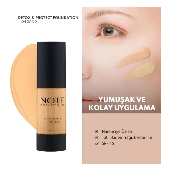 Note Detox & Protect SPF 15 04 Sand 30 ml Likit Fondöten - Görsel 2