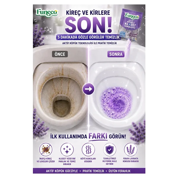 FUNECO Klozet Tuvalet Wc Temizleyici, Aktif Köpüklü, Ekolojik Doğa Dostu, Çam Ferahlığı, Aylık Paket - Görsel 5