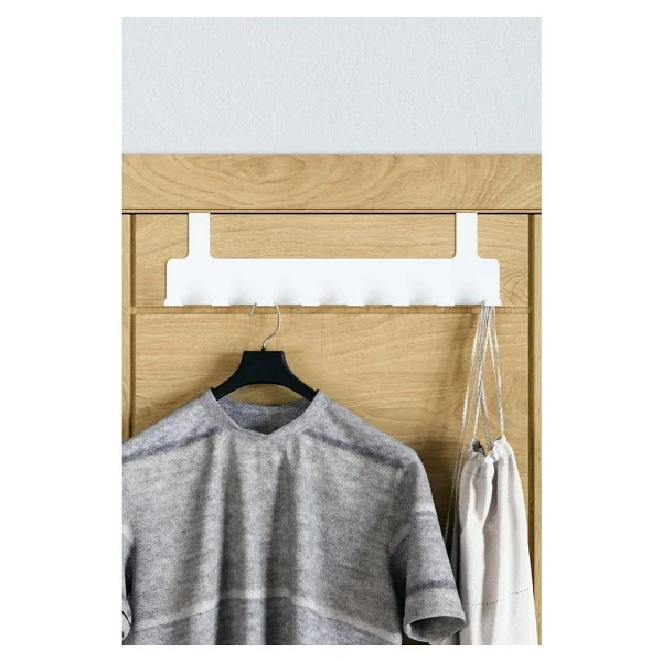 Orret Home Metal Mat Siyah Kapı Arkası Askılık - 8 Kancalı Amerikan Tipi Organizer Askı, Banyo ve Oda Kapıları İçin Pratik Askılık, Delmeden Montajlı Kapı Arkası Askı (Beyaz) - Görsel 3
