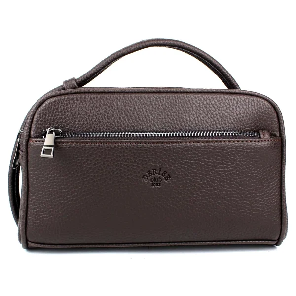 Erkek El Çantası Portföy Çanta İki Bölmeli El Çantası Clutch Çanta (Kahverengi) - Görsel 4