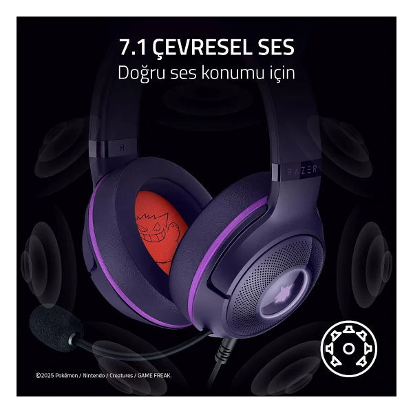 Razer Kraken Kitty V2 Gengar Edition RZ04-04730300-R3M1 RGB 7.1 USB Kablolu Kulak Üstü Oyuncu Kulaklığı - Görsel 6