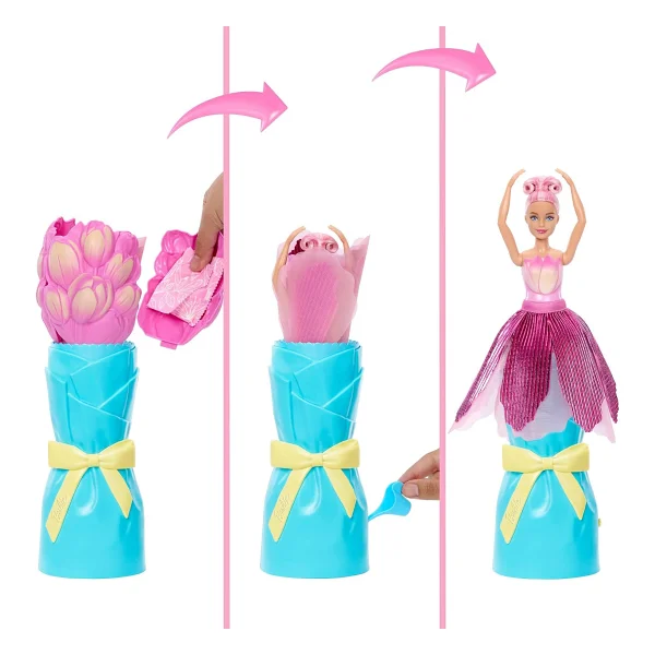 Barbie Petal Pop Serisi Pembe Lale Elbiseli Bebek JMF57 - Görsel 3