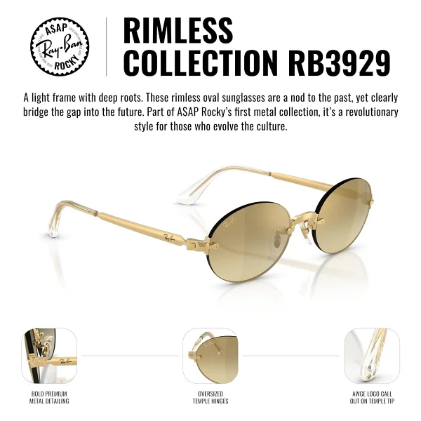 Ray-Ban Asap Rocky 3929 001/8H Arista Gold-Dark Violet Aynalı Polarize Güneş Gözlüğü - Görsel 3