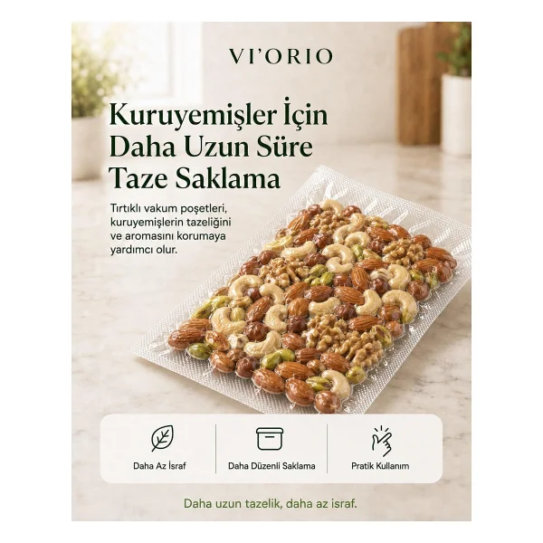 VI'ORIO 50 Adet Tırtıklı Vakum Makinesi Poşeti Torbası (SEÇENEKLİ) (20x25cm) - Görsel 5
