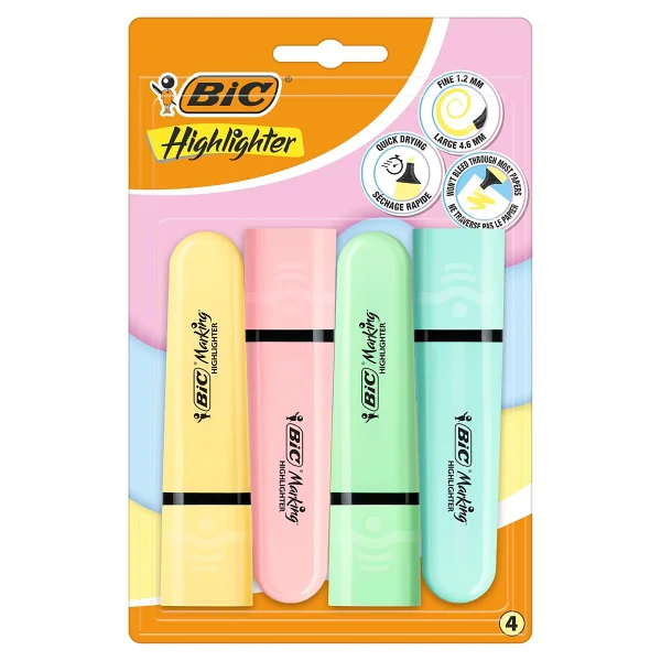 Bic Marking Flat Highlighter Pastel 4'lü Fosforlu Kalem Seti - Görsel 3