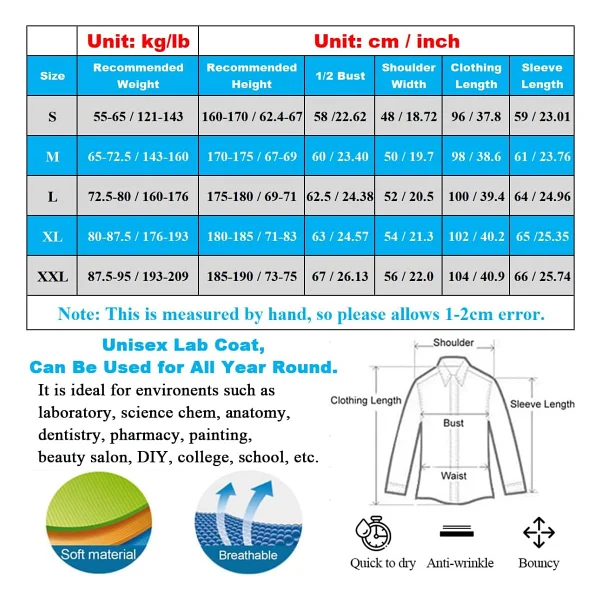 CoatCool Laboratuvar önlüğü, pamuk, kadın, erkek, önlük, beyaz, düğmeli doktor önlüğü, 3 cepli, uzun kollu, laboratuvar mantosu, kimya önlüğü, iş kıyafeti, doktor mantosu, koruyucu kıyafet, - Görsel 6