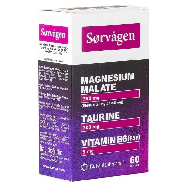 Sorvagen Magnezyum Malat Taurin ve Vitamin B6 60 Tablet - Görsel 3