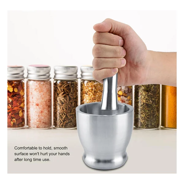 Orret Home 304 Paslanmaz Çelik Havan Seti - Kaymaz Tabanlı,Sarımsak Ezici, Baharat ve Ot Öğütücü, Profesyonel Mutfak Gereci, Kolay Temizlenebilir Ergonomik Tasarım (Ø 12,5 Cm) - Görsel 5