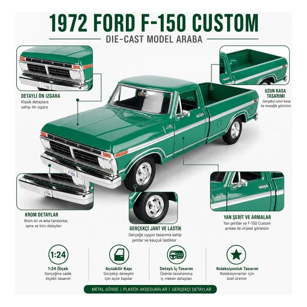 Vardem MM-79386 Motormax 1:24 1977 Ford F-150 Custom Model Araba - Görsel 2